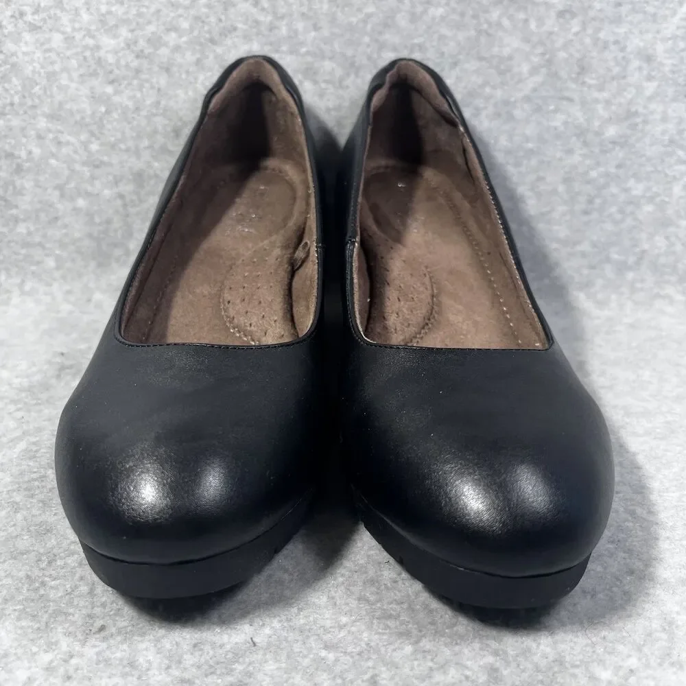 Natural‎ Soul Shoes Womens Size 9.5 Black Wedge Heel All Thru Comfort Slip On